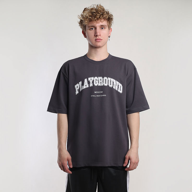 мужская серая футболка PLAYGROUND B-Ball High School Tee PG dark grey tee - цена, описание, фото 1